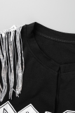 Черные сексуальные футболки с v-образным вырезом и кисточками с принтом