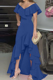 ブルゴーニュファッションカジュアルソリッドパッチワークVネックイブニングドレス