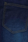 Jeans de talla grande con borla sólida casual azul medio