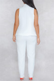 Trajes de dos piezas sexy de moda blanca Botón sólido Slim fit Conjunto de pantalones de dos piezas sin mangas regulares