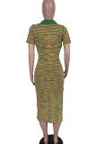 Цветной повседневный принт в стиле пэчворк с разрезом и V-образным вырезом, одноступенчатые платья-юбки