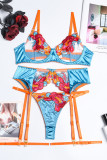 Lake Blue Fashion Sexy Patchwork Broderie Patchwork Lingerie Transparente