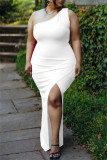 Vestido sin mangas de un hombro con abertura sin espalda de patchwork sólido sexy de moda blanca Vestidos