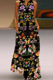 Rosa Lila Casual Elegant Print Patchwork V-hals raka klänningar