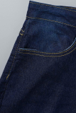 Lichtblauwe casual jeans met effen kwastjes in grote maten