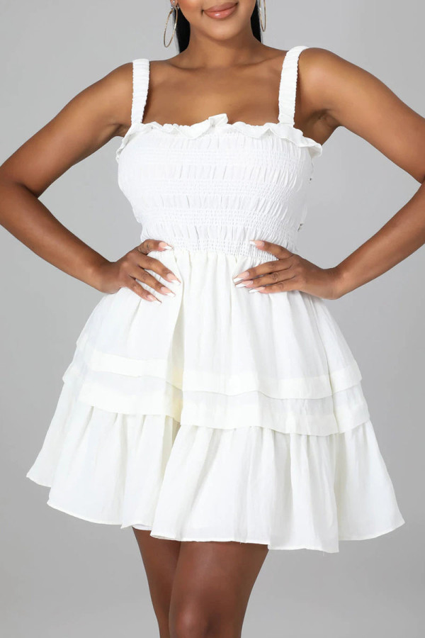 Witte sexy effen patchwork vouw stringy zelfkant spaghettibandjes A-lijn jurken