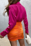 Розово-красные сексуальные однотонные платья в стиле пэчворк с V-образным вырезом