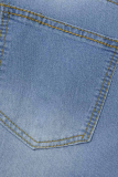 Lichtblauwe casual jeans met effen kwastjes in grote maten