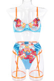 Lake Blue Fashion Sexy Patchwork Embroidery Patchwork See-through Lingerie