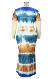 Tintengrün Mode Casual Print Tie-Dye O-Ausschnitt Kurzarm Kleid Kleider in Übergröße