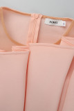 ピンクのファッションカジュアルソリッドメイクオールドOネックイブニングドレス