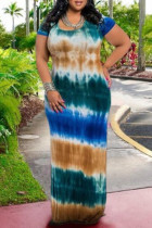 Tintengrün Mode Casual Print Tie-Dye O-Ausschnitt Kurzarm Kleid Kleider in Übergröße