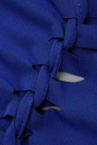 Темно-синие сексуальные однотонные рваные лоскутные платья с косым воротником и юбкой-карандашом
