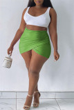 Green Fashion Casual Solid Patchwork Regular High Waist Skirt