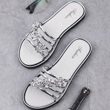 Scarpe comode rotonde patchwork casual moda argento