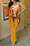 Ginger Fashion Sexy Print Backless Spaghetti Strap Long Dress