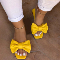 Zapatos cómodos amarillos de moda casual patchwork color sólido con lazo cuadrado