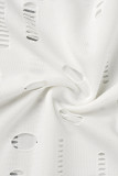 Weiß Fashion Sexy Solid Ripped See-Through Rollkragen Langarm Zweiteiler