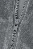 Cinza Casual Sólido Patchwork Zipper Collar Skinny Macacão