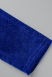 Pagliaccetti skinny con colletto con cerniera patchwork solido casual blu