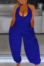 Глубокий синий модный сексуальный однотонный лоскутный бинт с открытой спиной и лямкой на шее, обычные комбинезоны