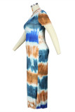 Inktgroen Mode Casual Print Tie-dye O-hals Jurk met korte mouwen Grote maten jurken