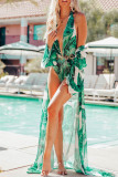 Casaco de banho com estampa sexy verde fashion (apenas um cardigã)