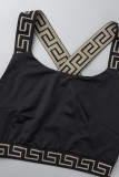 Черный модный сексуальный принт в стиле пэчворк с открытой спиной и U-образным вырезом без рукавов из двух частей