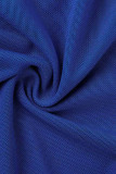 Bleu Sexy Solide Patchwork Transparent U Cou Sans Manches Deux Pièces Bleu