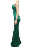 グリーンファッションセクシーな固体包帯背中の開いたスパゲッティストラップロングドレス