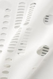 Белая модная сексуальная сплошная рваная прозрачная водолазка с длинным рукавом из двух частей