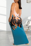 生姜ファッションセクシーなプラスサイズのプリント背中の開いたスパゲッティストラップロングドレス