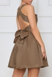 Brown Sexy Solid Bandage Patchwork Fold Spaghetti Strap A Line Robes
