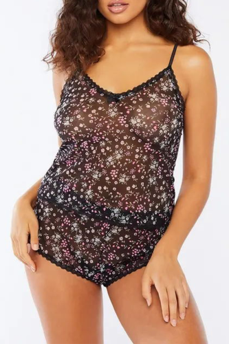 Black Fashion Print Patchwork Sleeveless Two Pieces