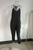 ブラックファッションカジュアルソリッド非対称タートルネックプラスサイズジャンプスーツ