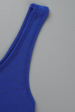 Azul sexy sólido patchwork transparente cuello en u sin mangas dos piezas