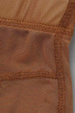 Brown sexy patchwork sólido transparente decote em U sem mangas duas peças