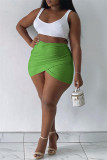 Green Fashion Casual Solid Patchwork Regular High Waist Skirt