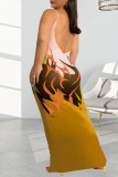生姜ファッションセクシーなプラスサイズのプリント背中の開いたスパゲッティストラップロングドレス