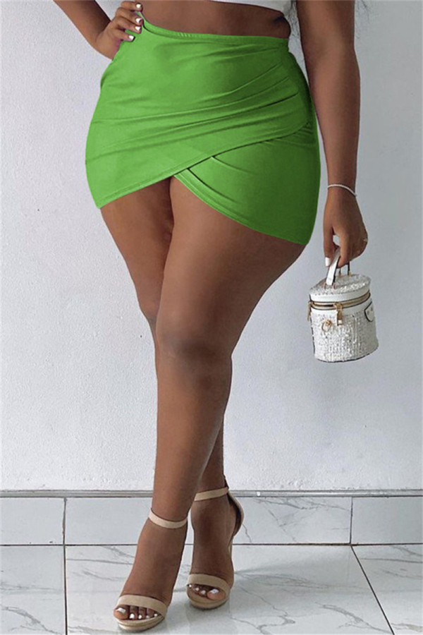 Groene mode casual effen patchwork normale rok met hoge taille