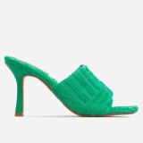 Grüne Art- und Weisebeiläufige Patchwork-Normallack-Quadrat-Tür-Schuhe