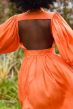 Tangerine Casual Elegant Solid Patchwork Buckle Umlegekragen Hemdkleid Kleider