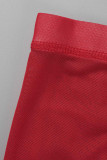 Rojo sexy sólido patchwork transparente cuello en u sin mangas dos piezas
