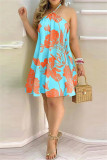 Apricot Fashion Casual Print Bandage Backless Halter Sleeveless Dress Dresses