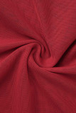 Rode sexy effen patchwork doorschijnende U-hals mouwloze twee stukken