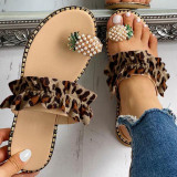 Sapatos com estampa de leopardo moda casual patchwork redondo confortável para fora