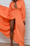 Tangerine Casual Elegant Solid Patchwork Buckle Umlegekragen Hemdkleid Kleider