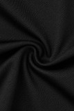 Negro sexy sólido borla patchwork correa de espagueti sin mangas dos piezas