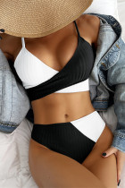 Черно-белые модные сексуальные однотонные купальники в стиле пэчворк с открытой спиной (с прокладками)