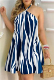 Multicolor Fashion Casual Print Bandage Backless Halfter Sleeveless Dress Kleider
